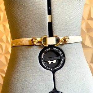 Maje white leather belt with lion’s head buckle